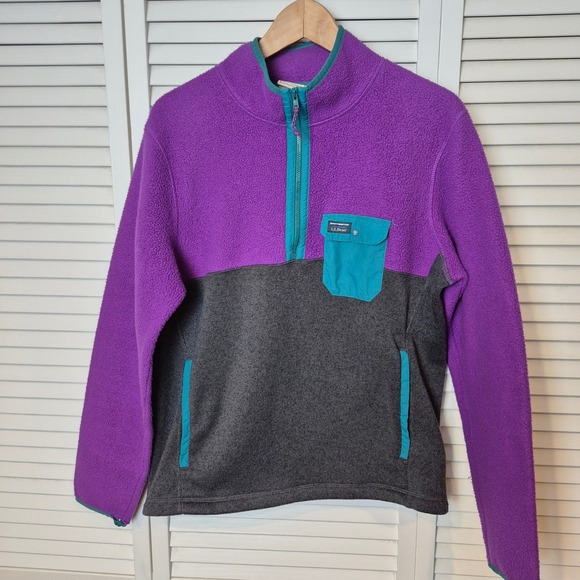 Vtg L.L.Bean M Mountain Classic Fleece 90s Colorblock 1/4 Zip Pullover Sherpa - Picture 1 of 12